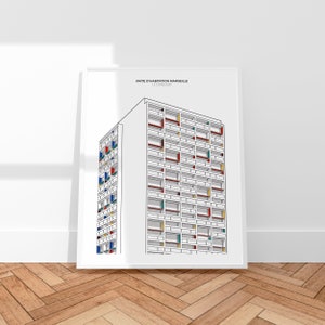 Le Corbusier . Unite D'Habitation Marseille. Minimale Architektur Illustration. Digitaler Download