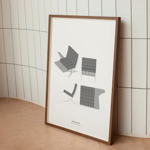 Ludwig Mies van der Rohe  .  Barcelona Chair . Minimal Design Illustration . Digital Download