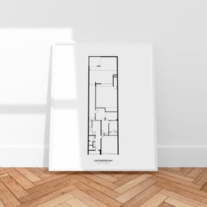 Luis Barragán. Casa Gilardi. Plattegrond . Minimale architectuurillustratie. Digitale download