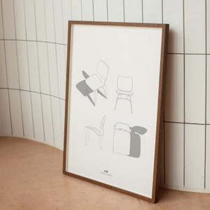 Charles Eames  .  LCW Chair . Minimal Design Illustration . Digital Download