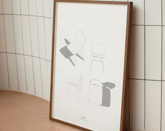 Charles Eames  .  LCW Chair . Minimal Design Illustration . Digital Download