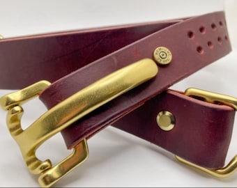 Men's Handmade Leather Belt Cavalry Belt Buckle