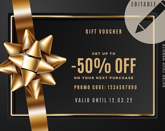 Black & Gold editable promo code voucher | Black Friday sale | Template | Printable |DIY