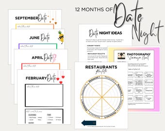 12 Months of Dates- Anniversary Gift | Christmas Gift | Valentine&#39;s Day Gift for Significant Other- Instant Download- Last Minute Gift