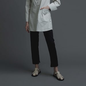 Office trousers in black striped suiting