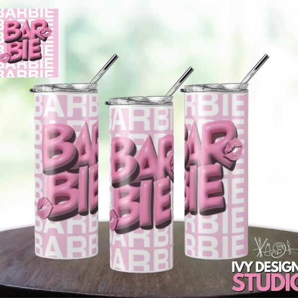 3D Inflated BARBIE soft pink 20oz Skinny Tumbler Straight/Tumbler Wrap PNG Instant Download, 3D Puffy Tumbler Wrap PNG Sublimation