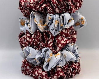 Handmade Floral Scrunchies – Soft Fabric Hair Ties