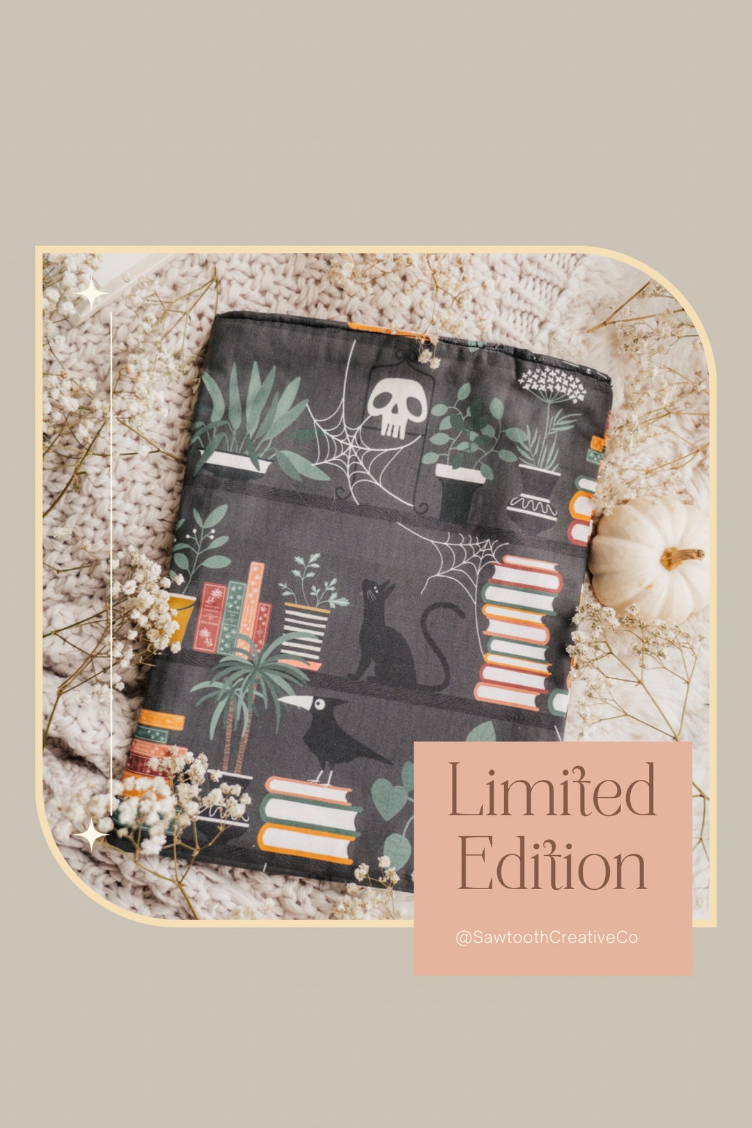 Fabric Book Sleeve Fabric iPad Case Elastic Hold Spooky Season Fantasy