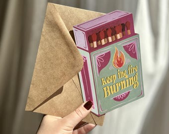 Carta "Mantieni acceso il fuoco" | Scatola di fiammiferi | Taglio originale | Biglietto d'auguri