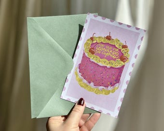 Biglietto di auguri di compleanno | Biglietto d'auguri divertente | Torta | Biglietto di auguri di compleanno