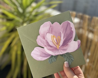 Carte de voeux | Fleur Magnolia | Découpe originale | Greeting Card