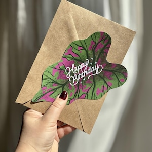 Carte anniversaire | Feuille tropicale | Découpe originale | Birthday Greeting Card