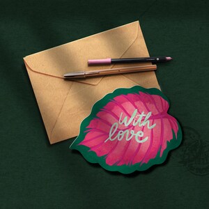 Carte "With Love" | Feuille tropicale | Découpe originale | Greeting Card