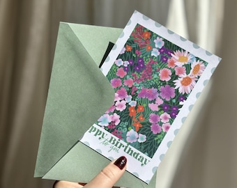 Carte anniversaire | Carte Fleurie |  Birthday Greeting Card