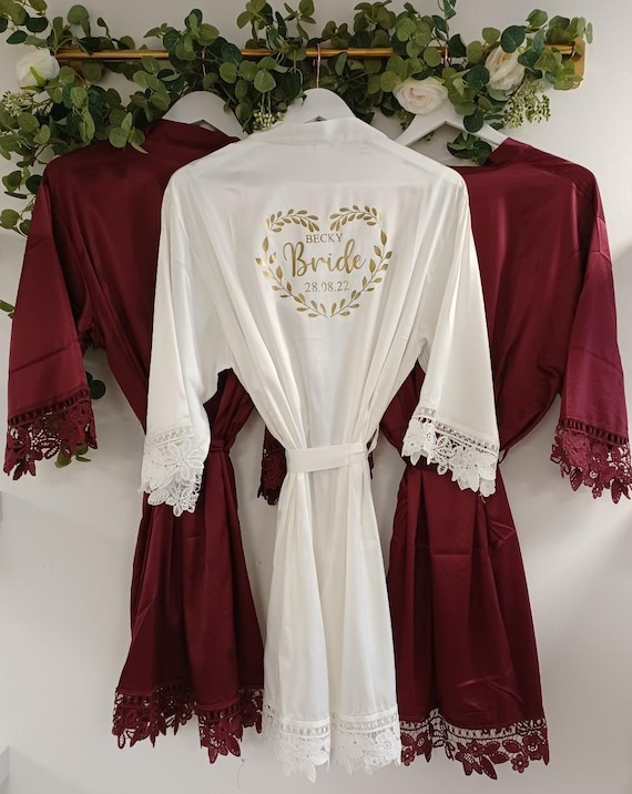 Personalised Bridesmaid Robes, Bridesmaid Gifts, Bride Robe, Lace Bridal Robes