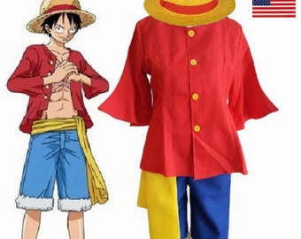One Piece Luffy Ruffy Cosplay Anime Manga T-Shirt Weiß Kostüme Polyester Neu