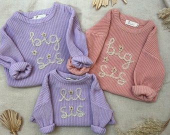 Hand embroidered Big Sister/Lil Sister | Big Bro/Lil Bro Sweater | Customized Sweater Personalized Sweater | Baby Announcement | Baby Shower