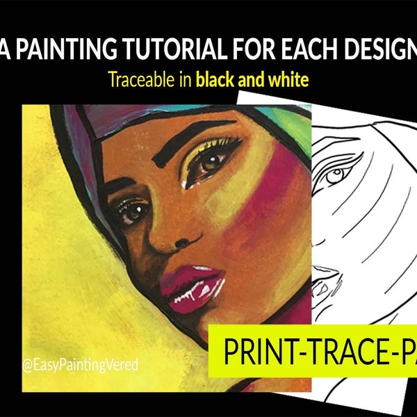 Traceable - Mary | Pre-Drawn Canvas | Stencil | Pre-sketched Printable | DIY Paint Party | Adults Painting | Paint and Sip |Melanin African