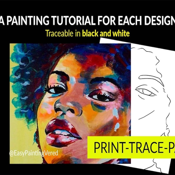 Traceable - Kim | Pre-Drawn Canvas | Stencil | Pre-sketched Printable | DIY Paint Party | Adults Painting | Paint and Sip | Black Girl Magic
