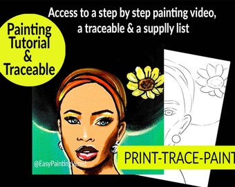 Afro Queen with a Flower | Painting Tutorial for adults  | Art Video Lesson | How to Paint with Acrylics |Paint Party DIY | African Art