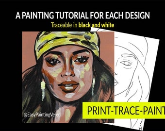 Traçable - Noa | Toile pré-dessinée| Tutoriel de peinture Stencil | | imprimable pré-esquissés | | de la fête de peinture DIY Peindre et siroter de l’art africain