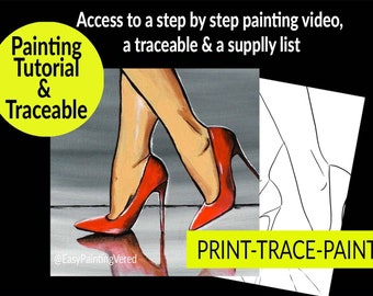 RED HIGH HEELS | Painting Tutorial for adults  | Art Video Lesson | How to Paint with Acrylics |Paint Party |Pop Art