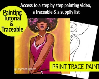 AFRO Black Queen | Painting Tutorial for adults  + traceable | How to Paint Acrylic |Art Video Lesson | Paint Party DIY | African Art