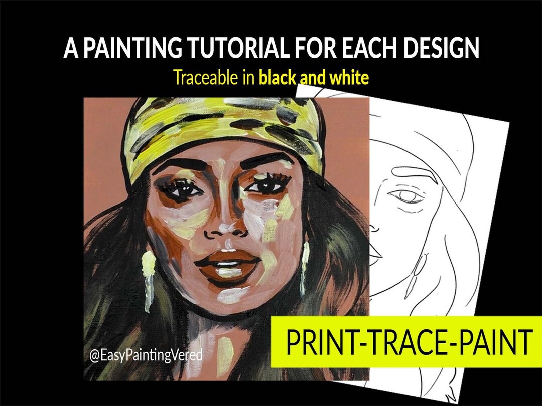 Traceable Noa Predrawn Canvas Painting Tutorial Stencil Etsy