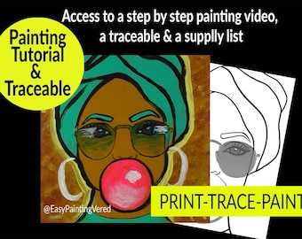 DOPE Queen with a Bubble Gum | Painting Tutorial for adults  | Art Video Lesson | How to Paint with Acrylics |Paint Party DIY | African Art