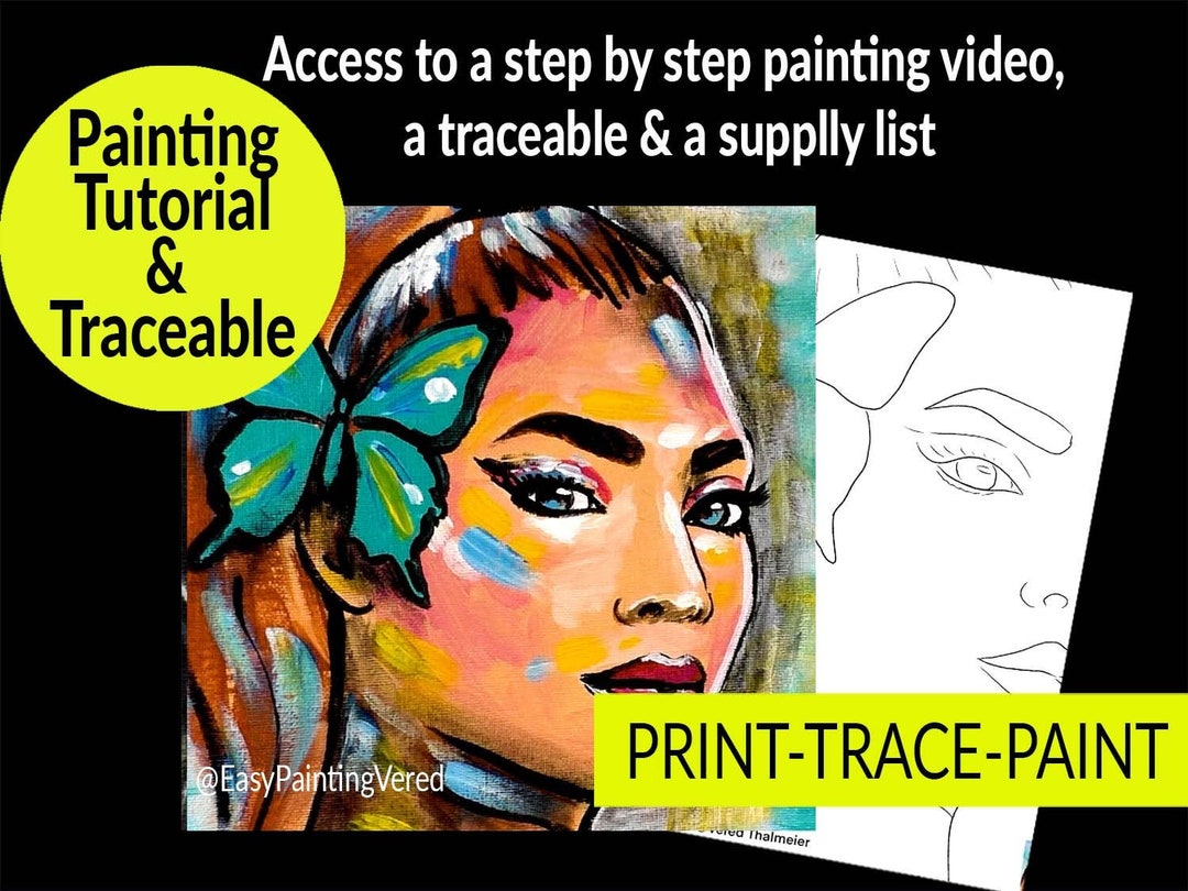 Acrylic Painting Tutorial for Adults Traceable Girl With a Butterfly