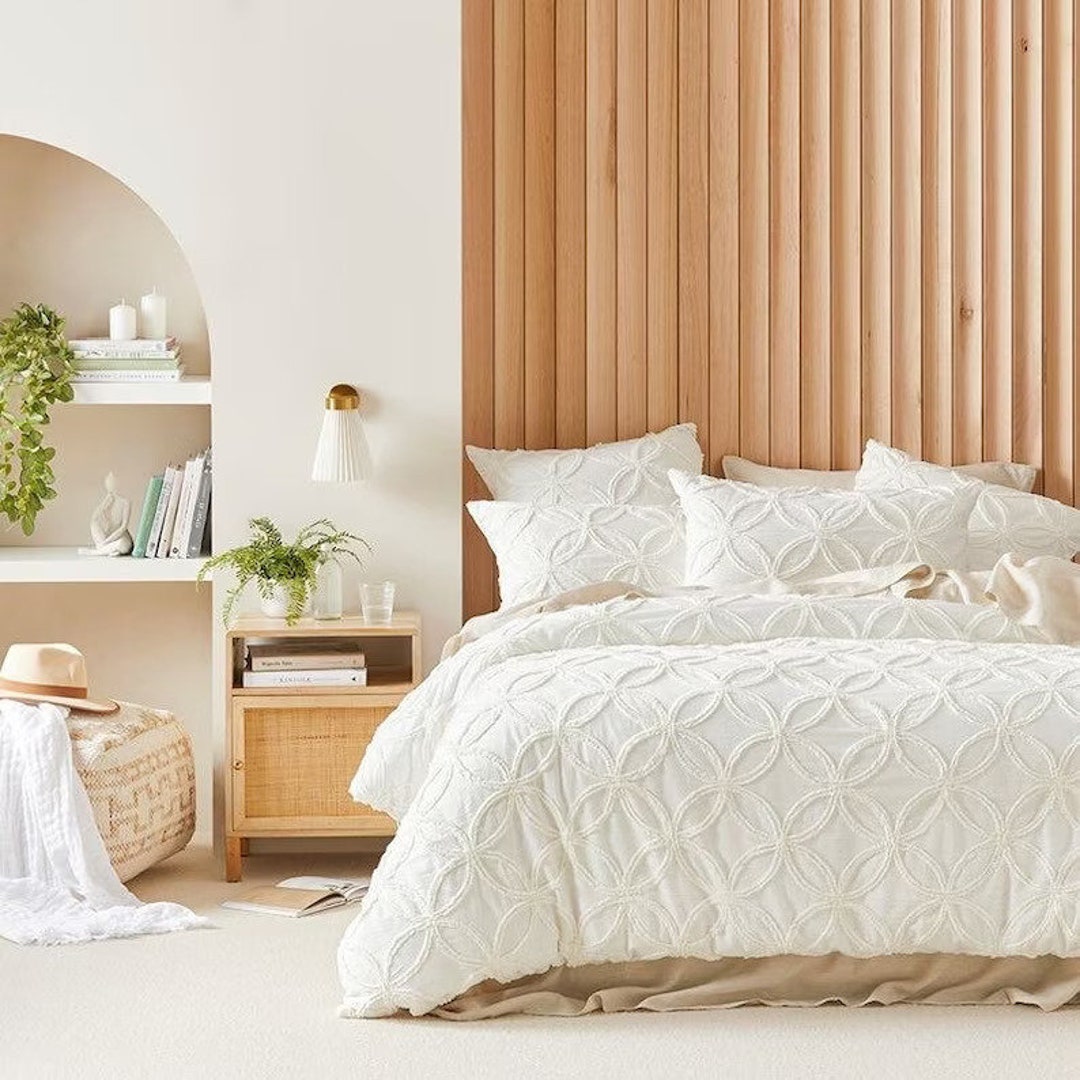 White Tufted Duvet Cover, Cotton King Size Comforter Cover, Luxury