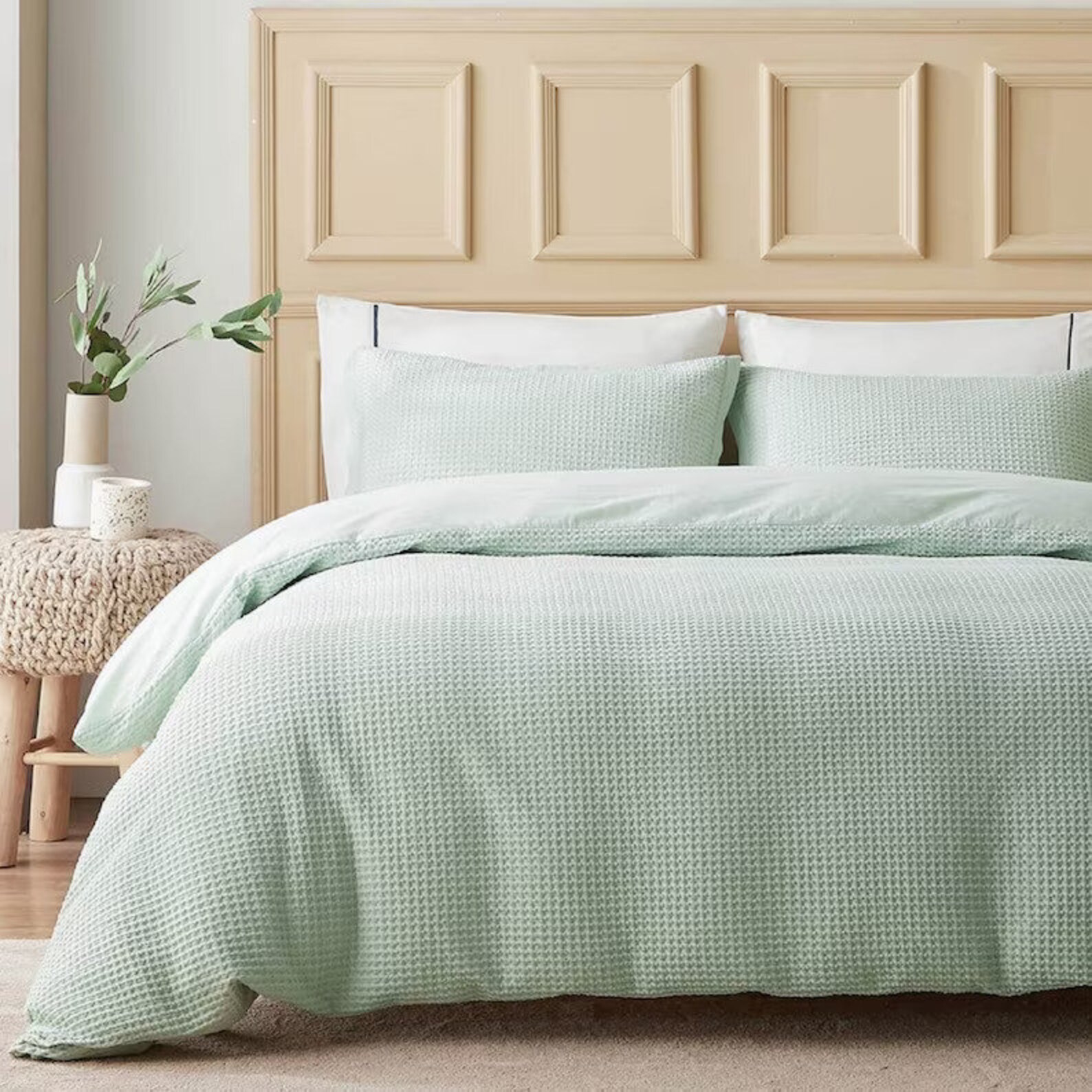 3 Pcs Sage Green Waffle Duvet Cover Washed Duvet Cover Waffle Bedding