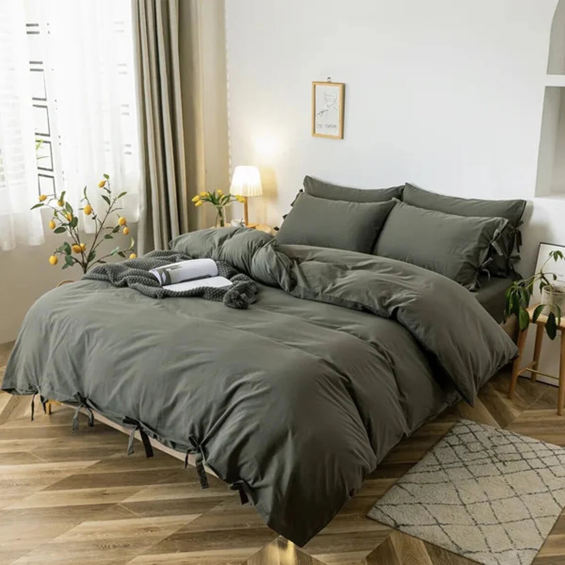 Cotton Duvet Cover Loops Custom Size Washed Cotton Duvet Cover Bedding