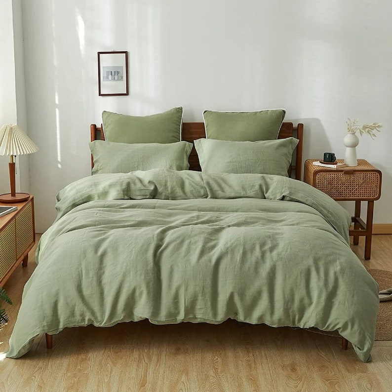 3 Piece Linen Bedding Set in Sage Green Linen Duvet Cover and Etsy