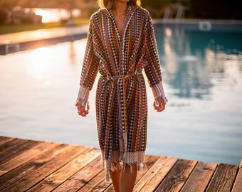 Rainbow Turkish Cotton Bathrobe: Plush Handwoven Spa Robe - Etsy