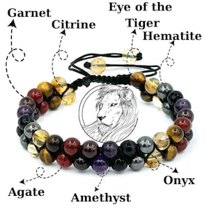 Bransoletka z kamieniem urodzeniowym Lwa, kryształy Lwa, bransoletka z kamieniami szlachetnymi zodiaku, biżuteria z horoskopem astrologicznym, bransoletka z kryształami leczniczymi, kamienie naturalne