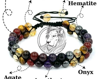 Leo Birth Stone Bracelet, Leo Crystals, Zodiac Gemstone Bracelet, Astrology Horoscope Jewelry, Healing Crystal Bracelet,Natural Stones