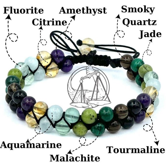 Libra Zodiac Gemstone Bracelet, Healing Crystal, Natural Stones