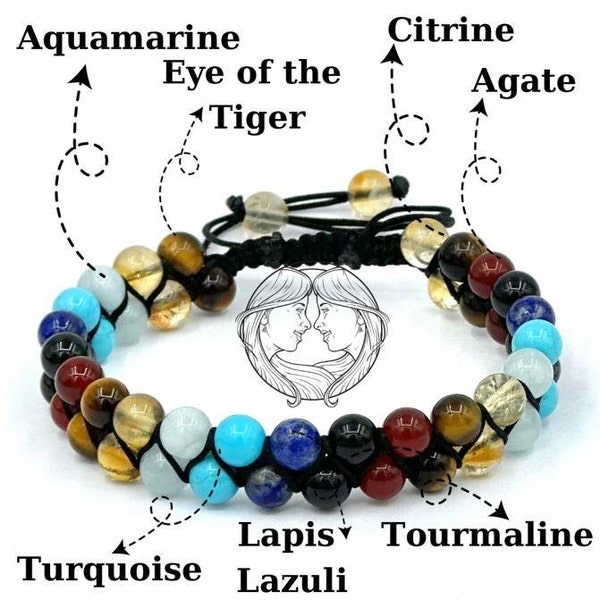 Gemini Birth Stone Bracelet, Gemini Crystals, Zodiac Gemstone Bracelet, Astrology Horoscope Jewelry, Healing Crystal Bracelet,Natural Stones