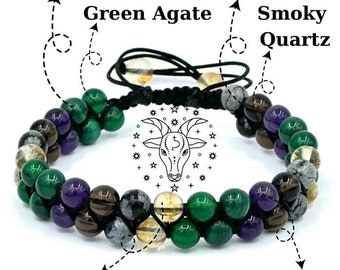 Capricorn Crystal Bracelet, Zodiac Gemstone Jewelry, Healing Stones