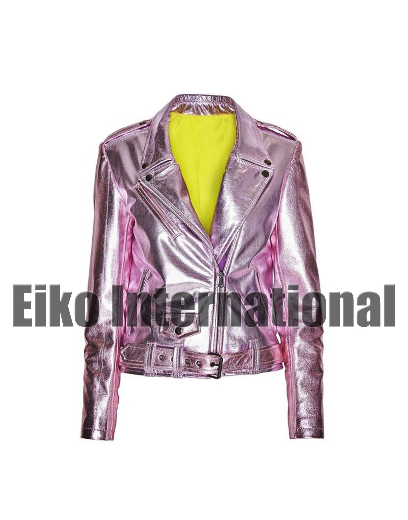 Women Metallic Pink Biker Jacket Women Real Leather Motorcycle Etsy