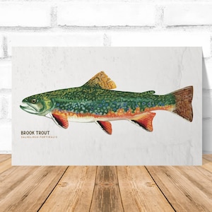 Carte d'omble de fontaine, impression de poisson, téléchargement d'impression de poisson d'art de truite, carte d'anniversaire d'omble de fontaine, carte d'art d'omble de fontaine avec la carte intérieure vierge