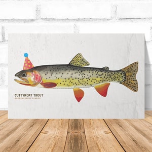 Tarjeta de cumpleaños de trucha degollada, impresión de pescado, tarjeta de arte de trucha, arte de impresión de trucha, cumpleaños de pescado, tarjeta de arte de trucha degollada con tarjeta interior en blanco