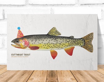 Cutthroat Trout Birthday Card Print 5x7: Funny Party Fish Art Print • Digital Download