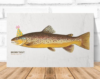 Brown Trout Birthday Card Print 5x7: Funny Party Fish Art Print • Digital Download