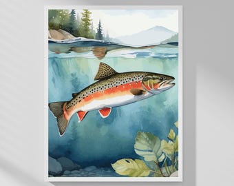 Brook Trout Art • Nature & Fishing Wall Art Decor • Watercolor Style •  Digital Download