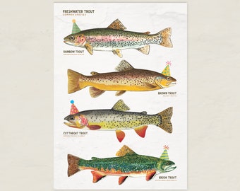 Trout Birthday Card Printable • Rainbow, Brown, Cutthroat & Brook Trout Art • Digital Download