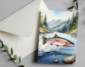 Jumping Rainbow Trout Printable Card • Colorful Fish Art • Watercolor Style • Digital Download