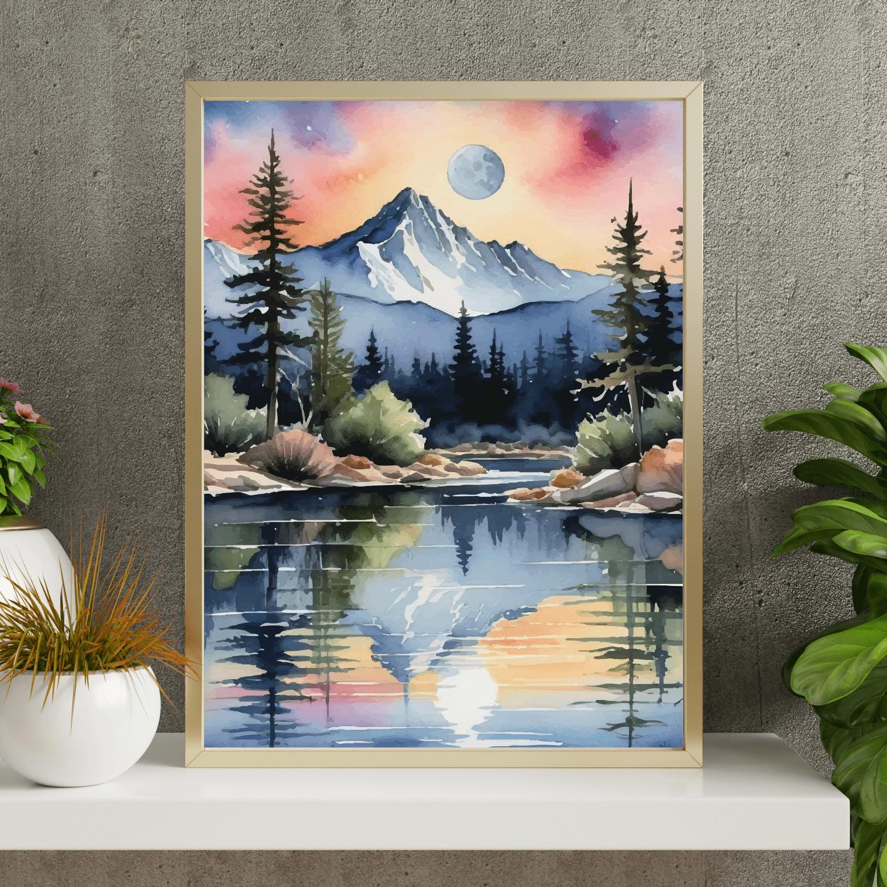 Moon River Art • Landscape Nature Print • Watercolor Style • Wall Decor ...
