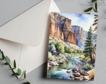 Canyon River Card • Desert Landscape Greeting Card • Watercolor Style • Nature Art • Digital Download